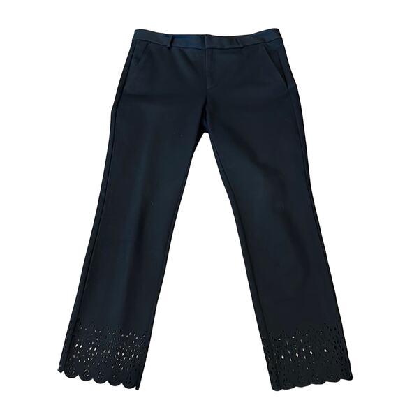 BANANA REPUBLIC Ryan Black Lazercut Eyelet Hem Dress Pants Size 8 - Picture 1 of 6
